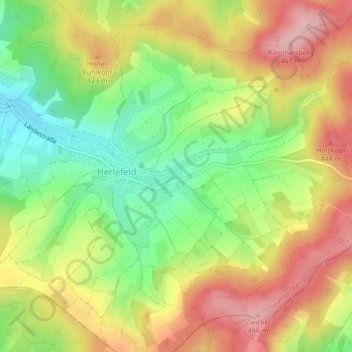 Hessisches Bergland topographic map, elevation, terrain