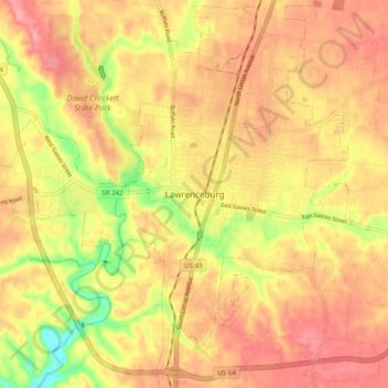 Lawrenceburg topographic map, elevation, terrain