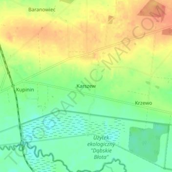 Karszew topographic map, elevation, terrain