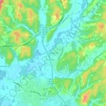 Highland Park topographic map, elevation, terrain