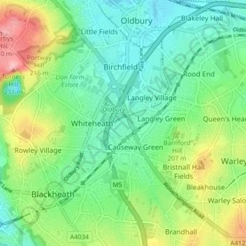 Titford topographic map, elevation, terrain