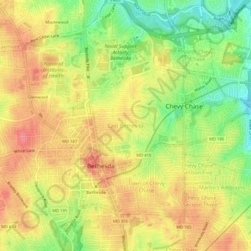 East Bethesda topographic map, elevation, terrain