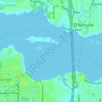 Back Bay of Biloxi topographic map, elevation, terrain