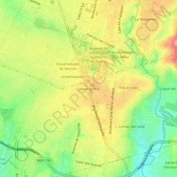 Universitaria topographic map, elevation, terrain