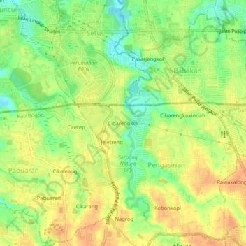 Cibarengkok topographic map, elevation, terrain