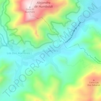 El Guácharo topographic map, elevation, terrain