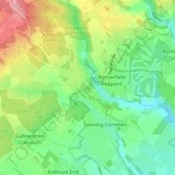Peppard Common topographic map, elevation, terrain