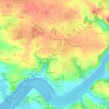 Kergour topographic map, elevation, terrain