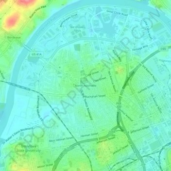 North Nashville topographic map, elevation, terrain