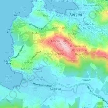 Morne Fortune topographic map, elevation, terrain