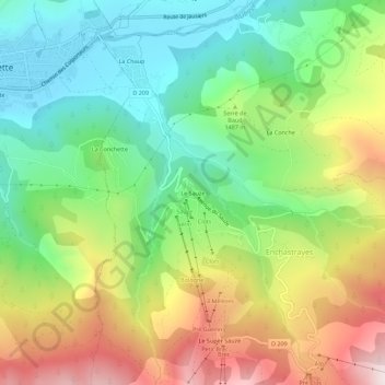 Le Sauze topographic map, elevation, terrain