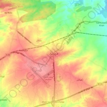 Fateh Jang topographic map, elevation, terrain