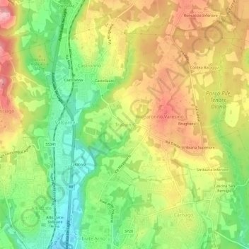 Travaino topographic map, elevation, terrain