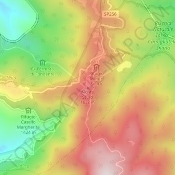 Monte Scuro topographic map, elevation, terrain
