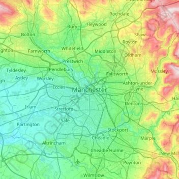 Manchester topographic map, elevation, terrain