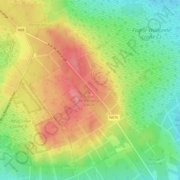 Signal de Botrange topographic map, elevation, terrain