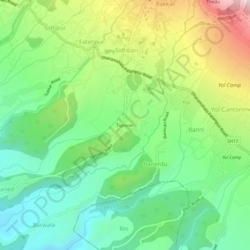 Tapovan topographic map, elevation, terrain