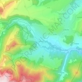 Cotteuges topographic map, elevation, terrain