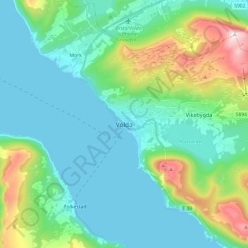 Volda topographic map, elevation, terrain