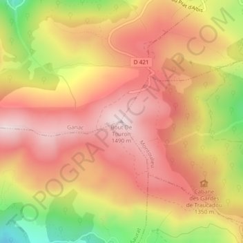 Bout De Touron topographic map, elevation, terrain