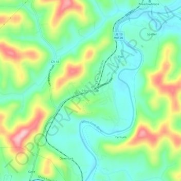 Hepzibah topographic map, elevation, terrain