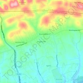 Kingsley Hills topographic map, elevation, terrain