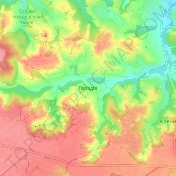 Hvozdiv topographic map, elevation, terrain