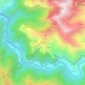 Lakhwar topographic map, elevation, terrain