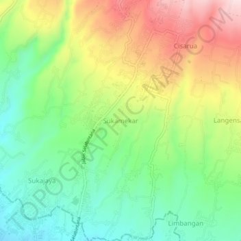 Sukamekar topographic map, elevation, terrain