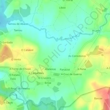 As Piñeiras topographic map, elevation, terrain