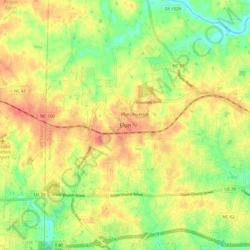Elon topographic map, elevation, terrain