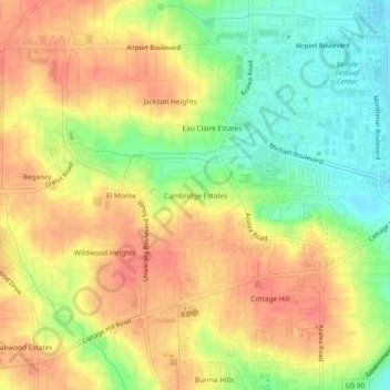 Cambridge Estates topographic map, elevation, terrain