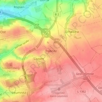 Trebnitz topographic map, elevation, terrain
