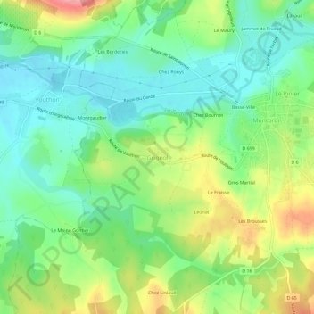 Grignol topographic map, elevation, terrain