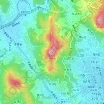 Inwangsan (Mt.) topographic map, elevation, terrain