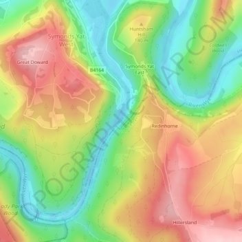 Symonds Yat topographic map, elevation, terrain