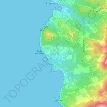 Cala Carbó topographic map, elevation, terrain