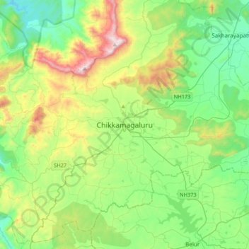 Chikkamagaluru topographic map, elevation, terrain