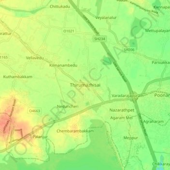 Thirumazhisai topographic map, elevation, terrain