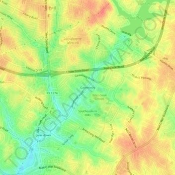 Gainesway topographic map, elevation, terrain