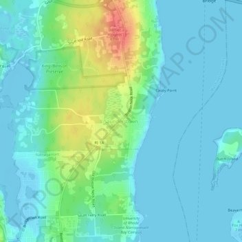 Saunderstown topographic map, elevation, terrain