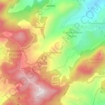 Buttercombai topographic map, elevation, terrain