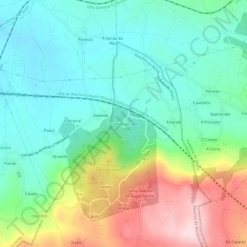 Outeiro de Laxe topographic map, elevation, terrain