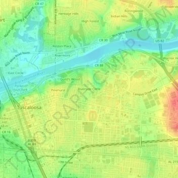 Riverside Circle topographic map, elevation, terrain
