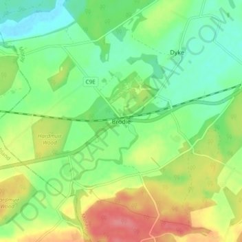 Brodie topographic map, elevation, terrain