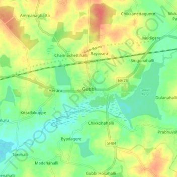 Gubbi topographic map, elevation, terrain