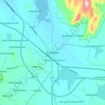 Arasikere topographic map, elevation, terrain