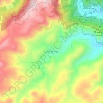 Arteas de Abajo topographic map, elevation, terrain