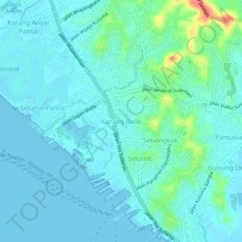 Karang Balik topographic map, elevation, terrain