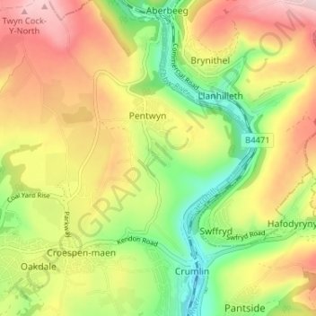 Trinant topographic map, elevation, terrain